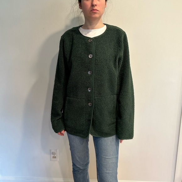 Susan Graver Teddy Boucle Forrest Green Button down Jacket L - Picture 6 of 10